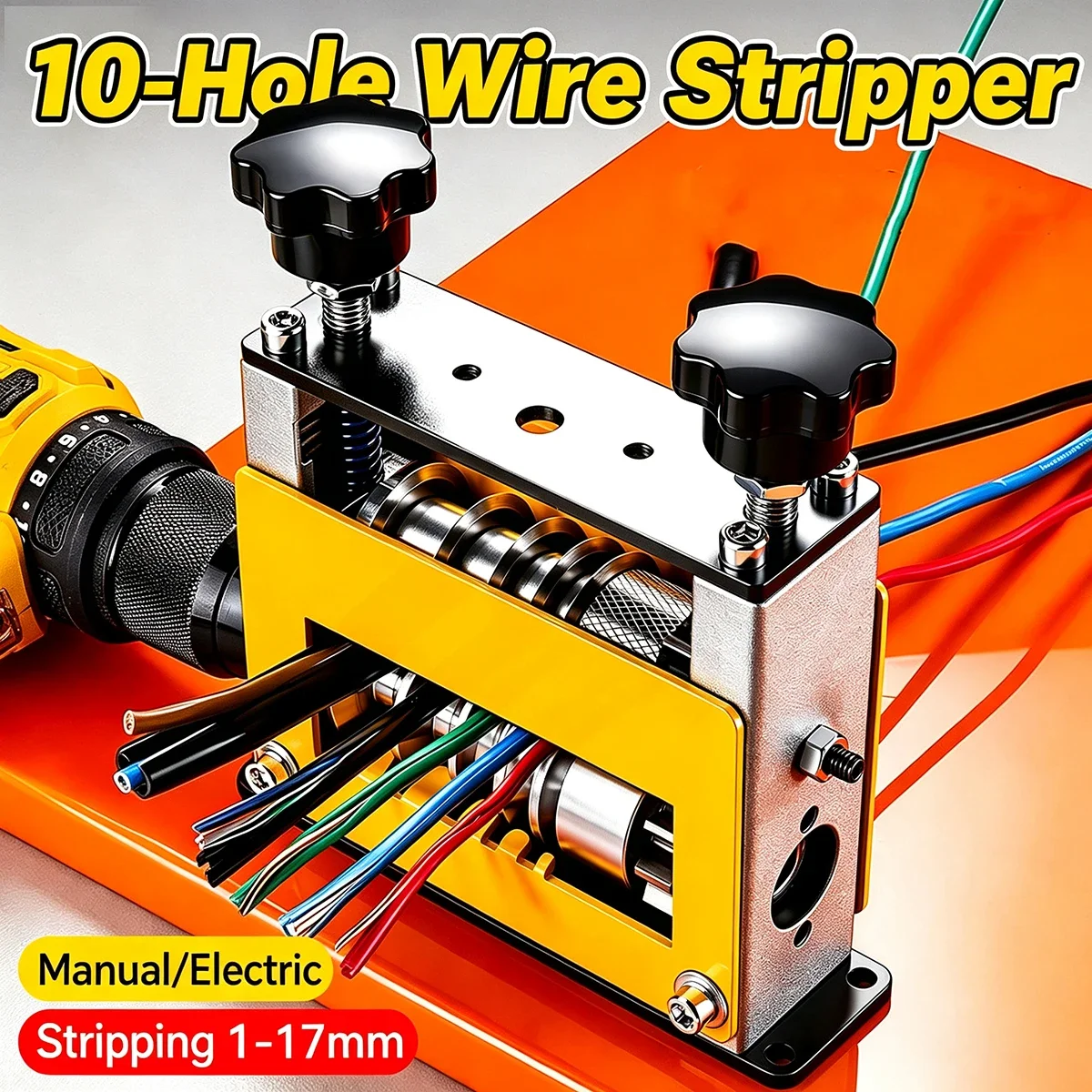 Manual Dual Drive Wire Stripper Machine 10 Holes Hand Crank Electric Drill Cable Copper Wire Stripping Tool For Wire 1-17mm