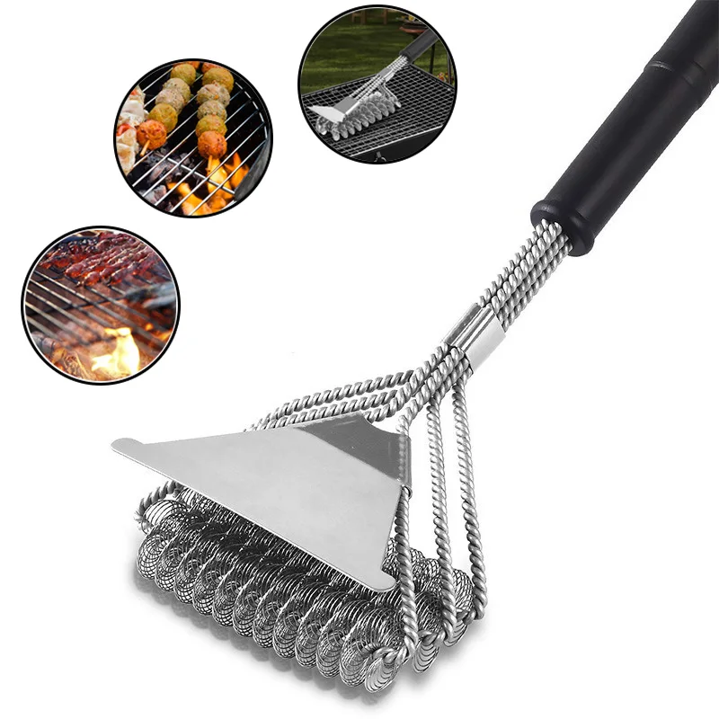 Barbecue Grill BBQ Brush Clean Tool Safe Grill Brush and Scraper Rust Resistant Stainless Steel Bristles Barbecue Accessories