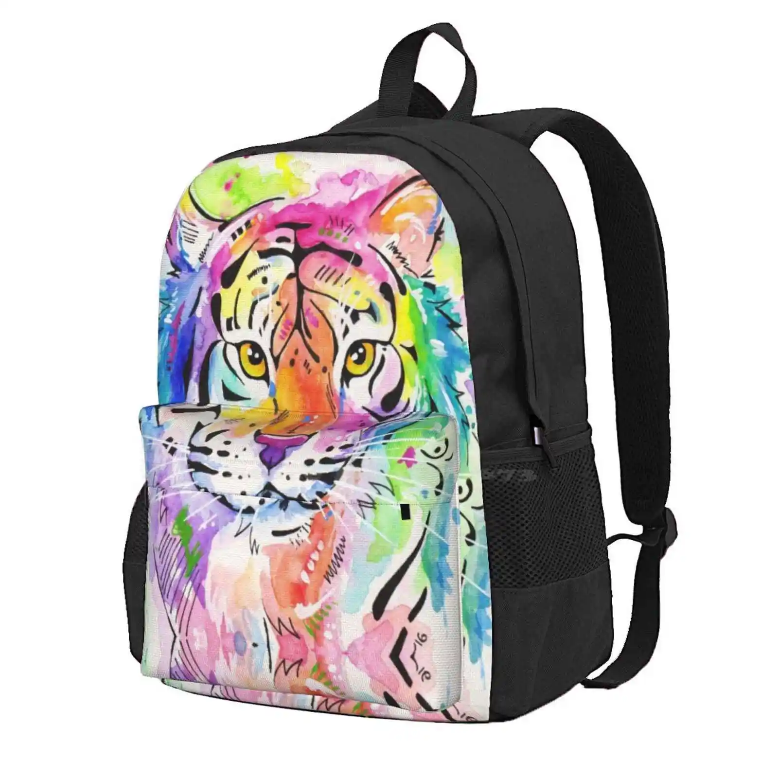 

Tiger, Tiger - Abstract Watercolor Painting Hot Sale Schoolbag Backpack Fashion Bags Tiger Feline Big Cat Watercolor Rainbow