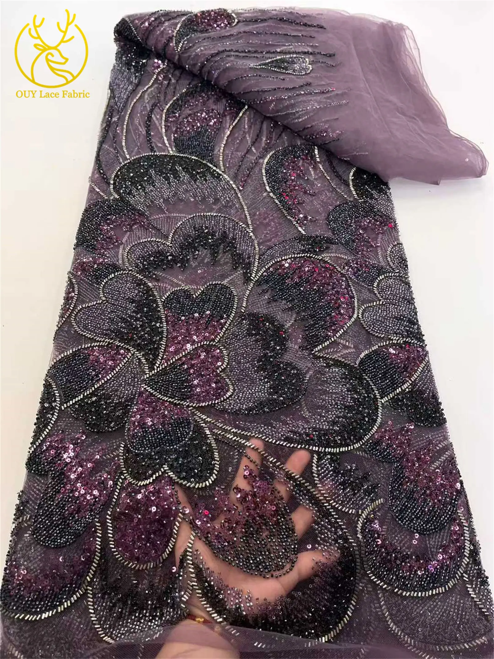 Kain Brokat Afrika 2025 untuk Pengantin Pria, 5 yard, Bordir Payet Prancis, Kain Tulle untuk Pernikahan, Bahan Jahit Pernikahan