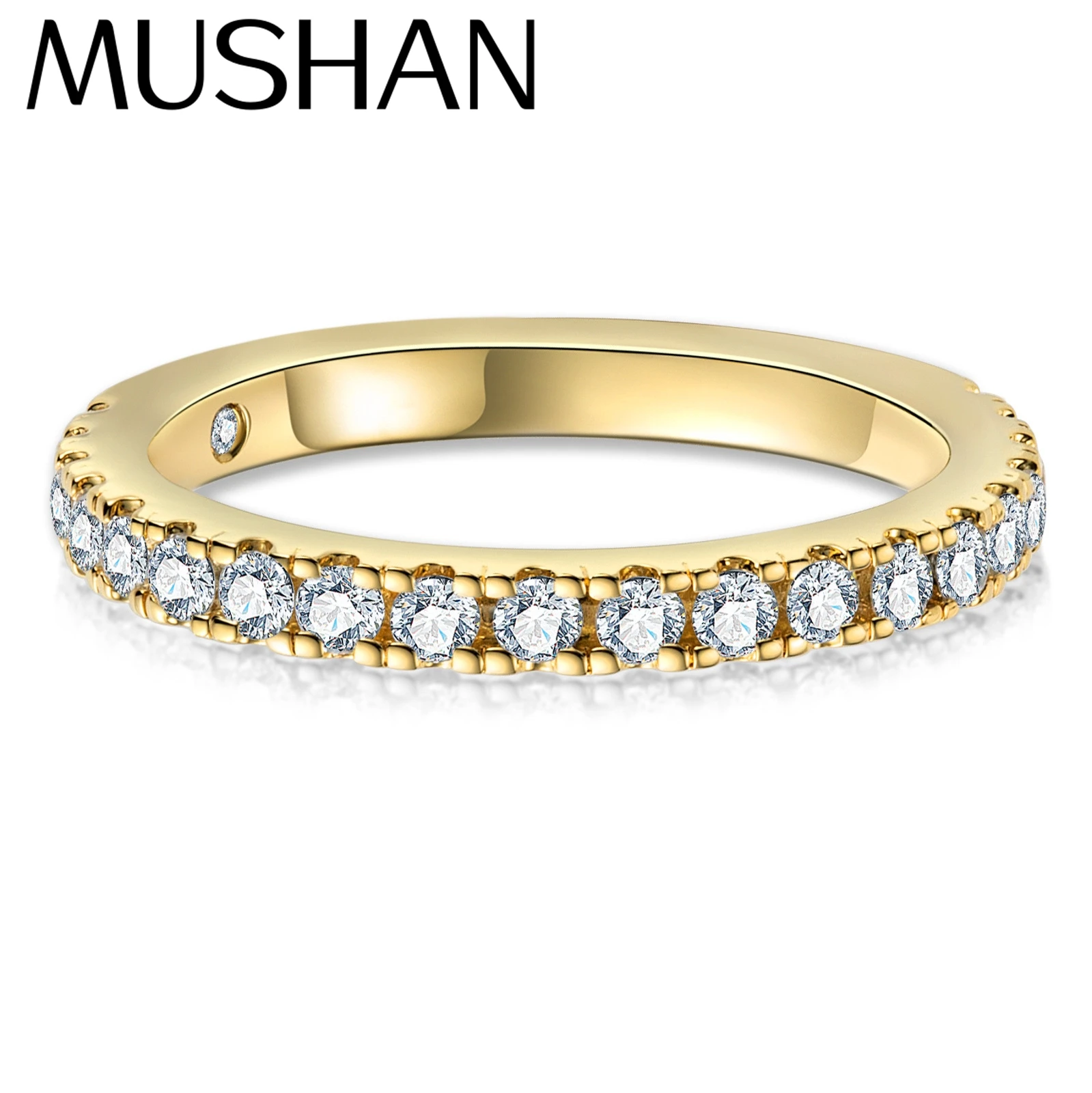 

MuShan Brand Jewelry 925 Sterling Silver Ring D Color Moissanite Christmas Ring for Her 18K Gold Plated MST Patent Jewellery