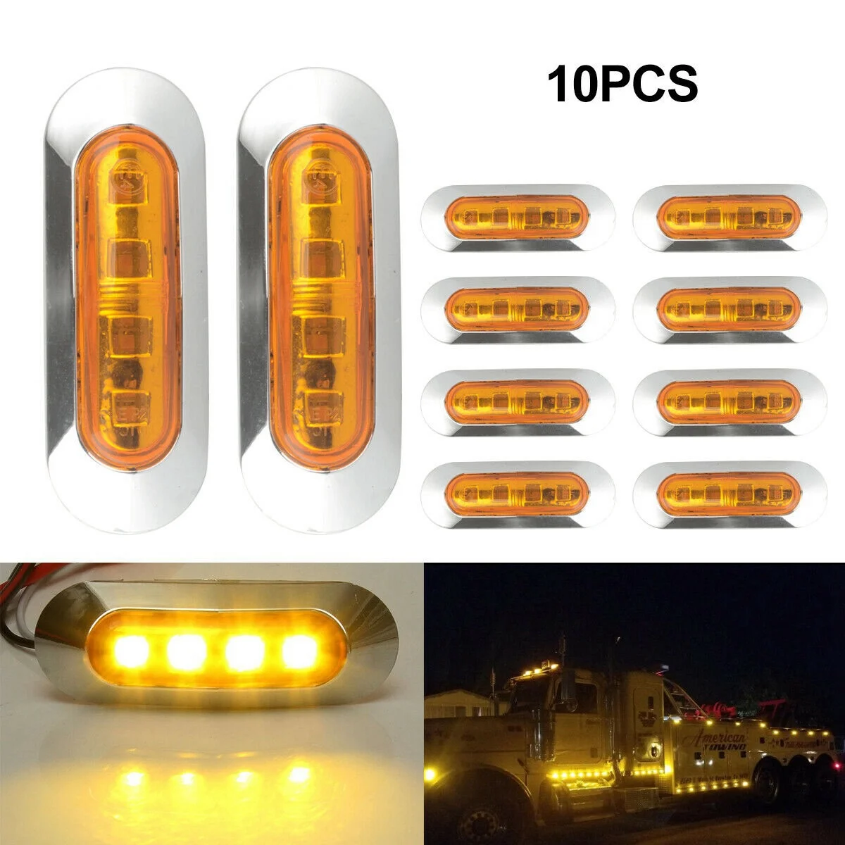 

10X Amber LED Trailer Truck Side Marker Lights 4LED RV Camper 12V-24V Main in Car Light