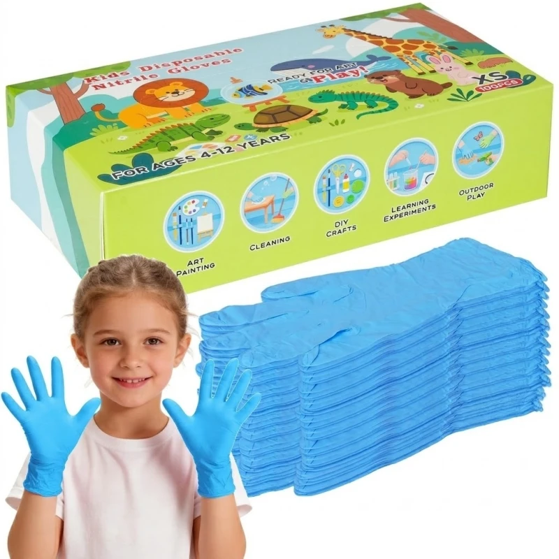 Kids Disposable Nitrile Gloves for 4-12Years 3.5Mil Latex Free Children Work Safety Gloves for Painting Gardening Cooking Craft