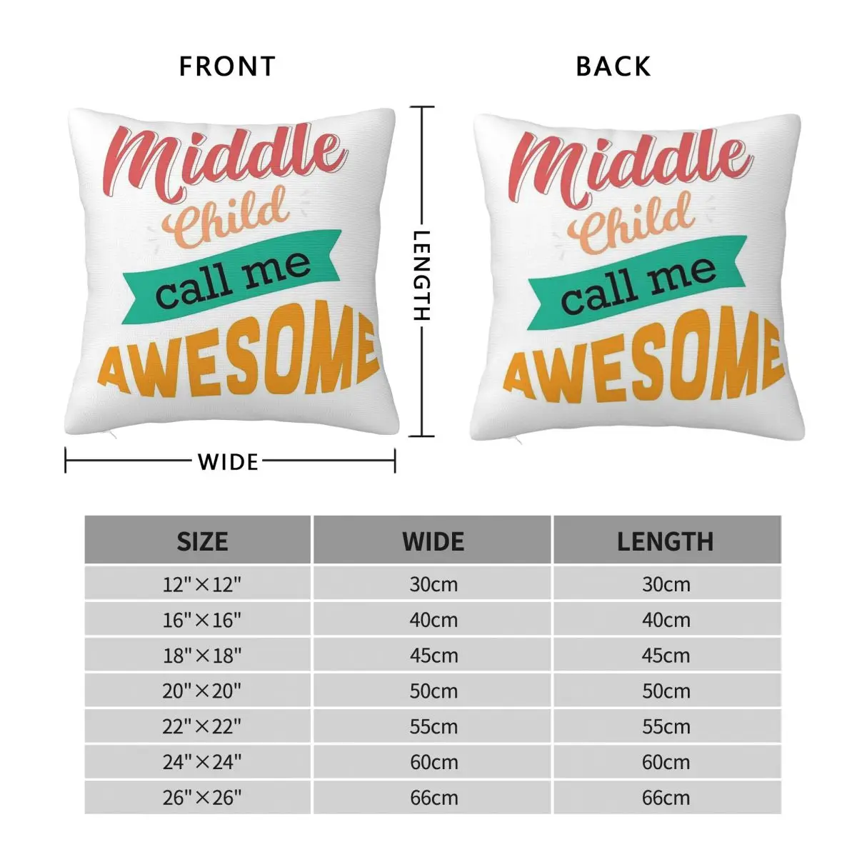 Middle Child Call Me Awesome Square Pillowcase Polyester Linen Velvet Printed Decorative Pillow Sofa Cushion Cover Wholesale