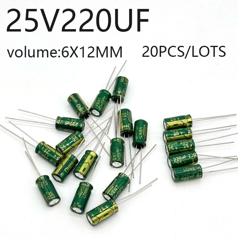 

20pcs/lots 25V220UF 6*12 high frequency low impedance aluminum electrolytic capacitor 220uf 25v