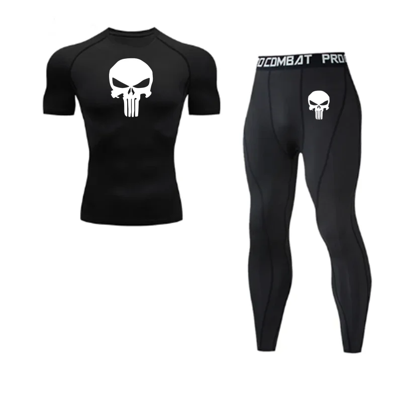 Tights Men\'s Fitness Punisher Clothes Sports Running Suit Basketball Training Drying Clothes Men High Elastic T-Shirt