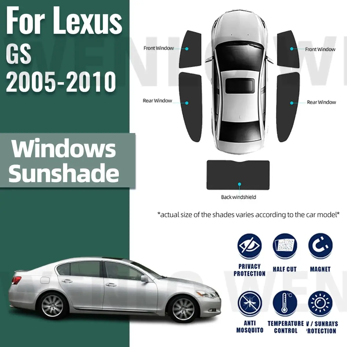 For Lexus GS 300 2005-2010 GS300 350 Magnetic Car Sunshade Customized Side Window Curtain Sun Shield Visor Front Windshield