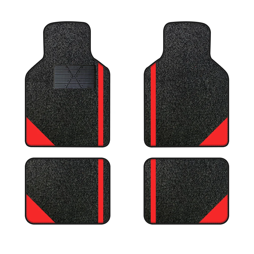 

4pcs Black Velvet Colored Striped Floor Mats Red Suitable For Off-Road Vehicles And Trucks Equipped With All-Weather