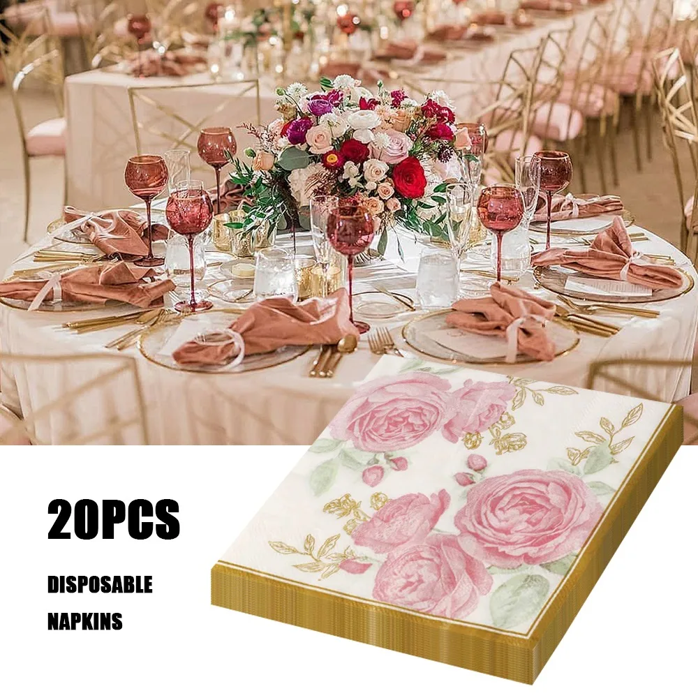 Serviettes d\'équation de style pastChev, papier imprimé rose rétro, fête de mariage, table, bouche, gril, 73, tapis de salle à manger, 20 pièces par