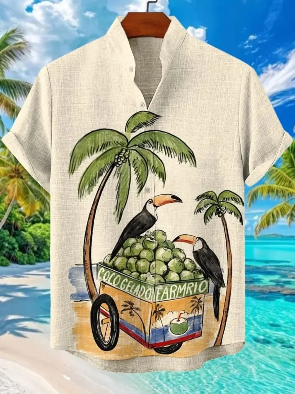Men's Hawaiian shirt black and white cat full moon cherry blossom oil painting print short sleeved button casual summer shirt