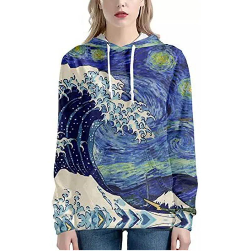 Van Gogh The Starry Night 3D Print Hoodies Women Fashion Streetwear Casual Pullover Y2k Hoodie Hooded Sweatshirts Woman Clothing