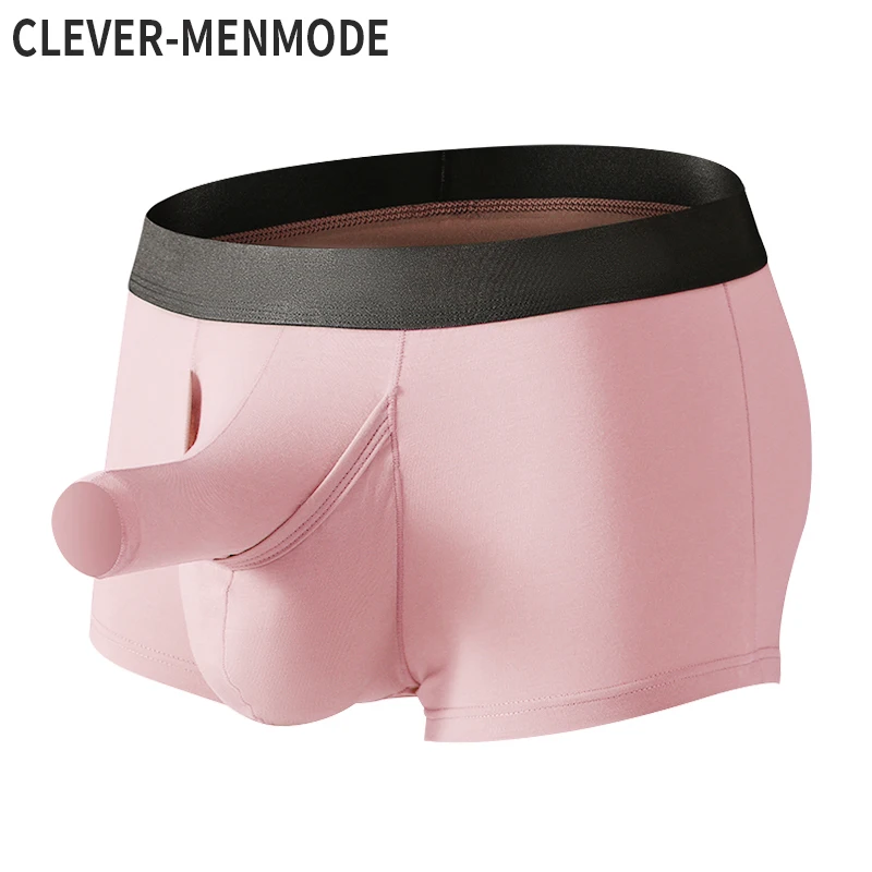 CLEVER-MENMODE Hommes Boxers Sous-Vêtements Sexy Long Pénis Poudres BoxerGoals Slip Mâle hombre Éléphant Bulge Culotte