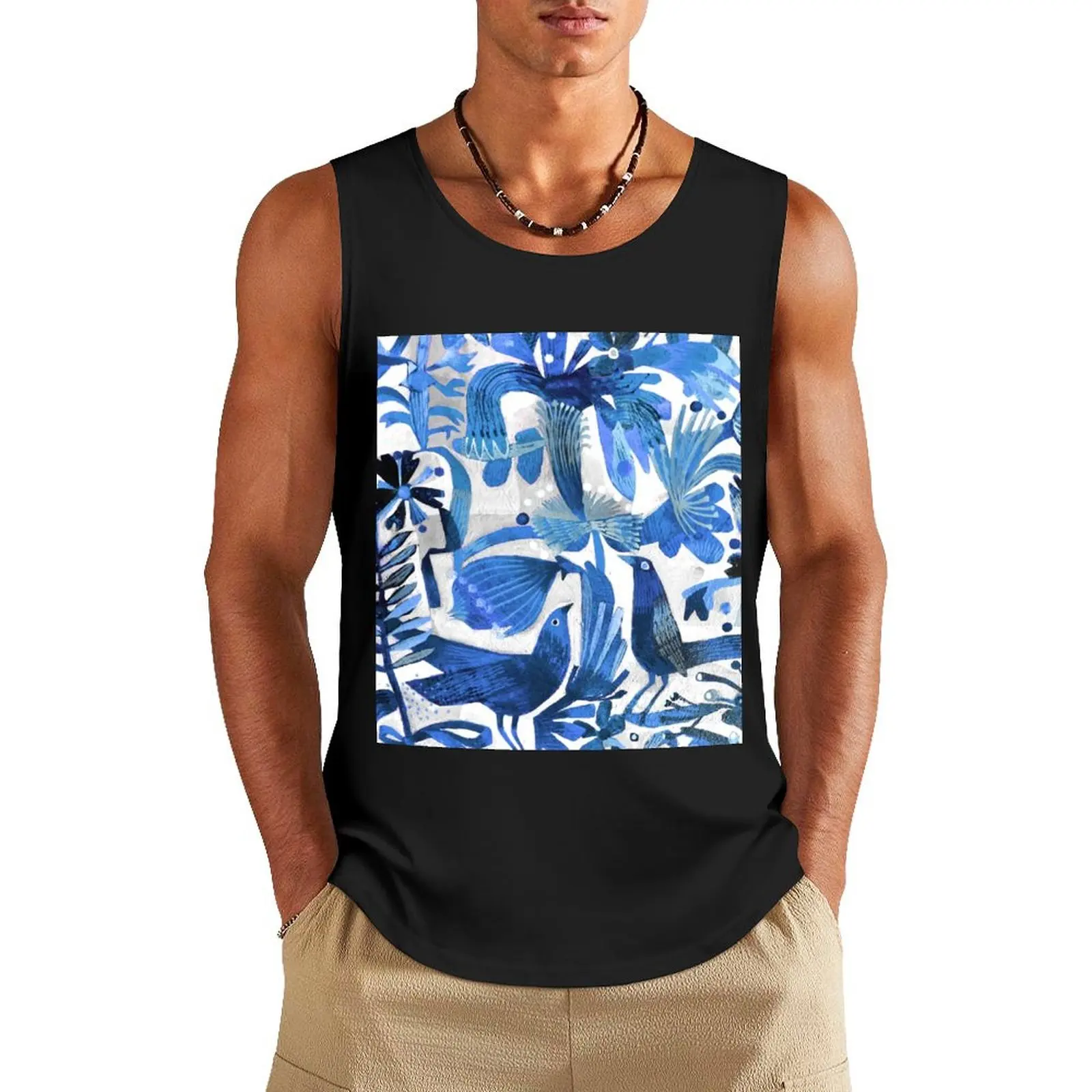 Delft blue Tank Top Men's vest sleeveless shirts