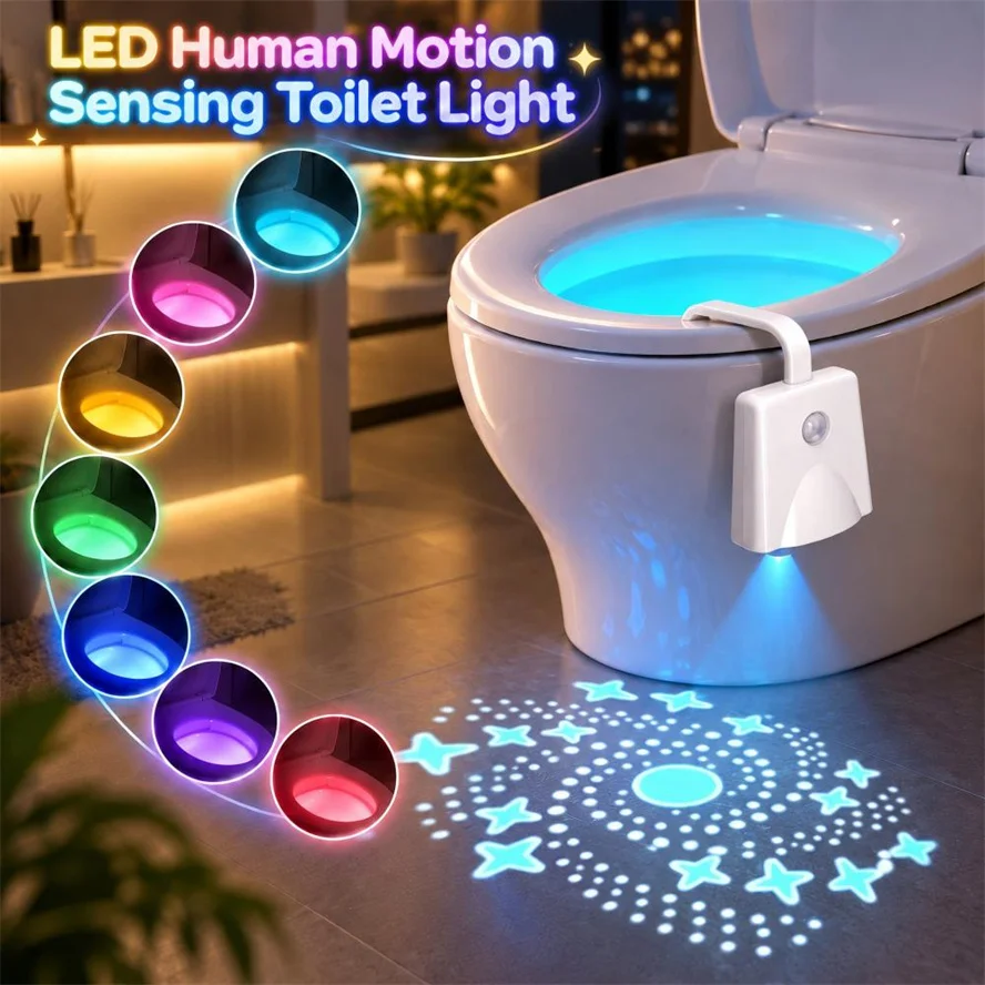 Human Motion Sensing Toilet Light LED with Star Projector Color Dimming Cool and Fun Waterproof Backlit Home Wc Toilet Light