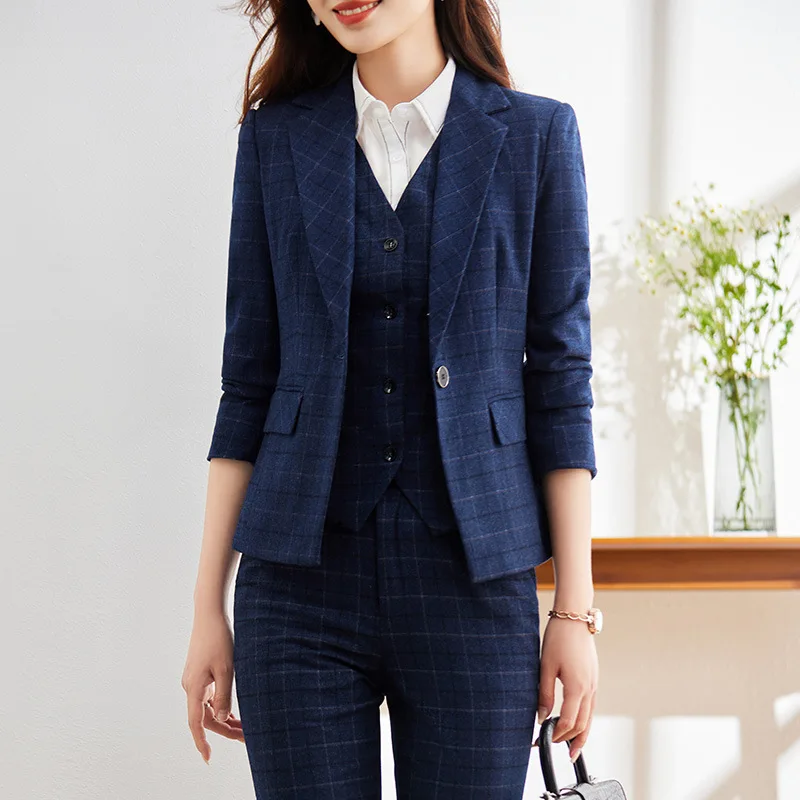 

Plaid Business Wear Suit Women's 4S Store Sales Manager Tooling Property Building Sales Department Workwear Suit Jacket