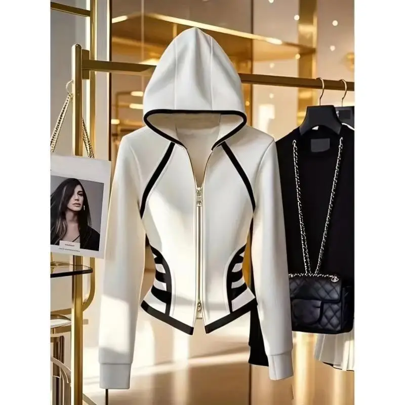 

Slim Fit Zipper Jaet 2026 Новая толстовка с капюшоном контрастного цвета Bla White ex ort Length V-Ne Seven Sve Long