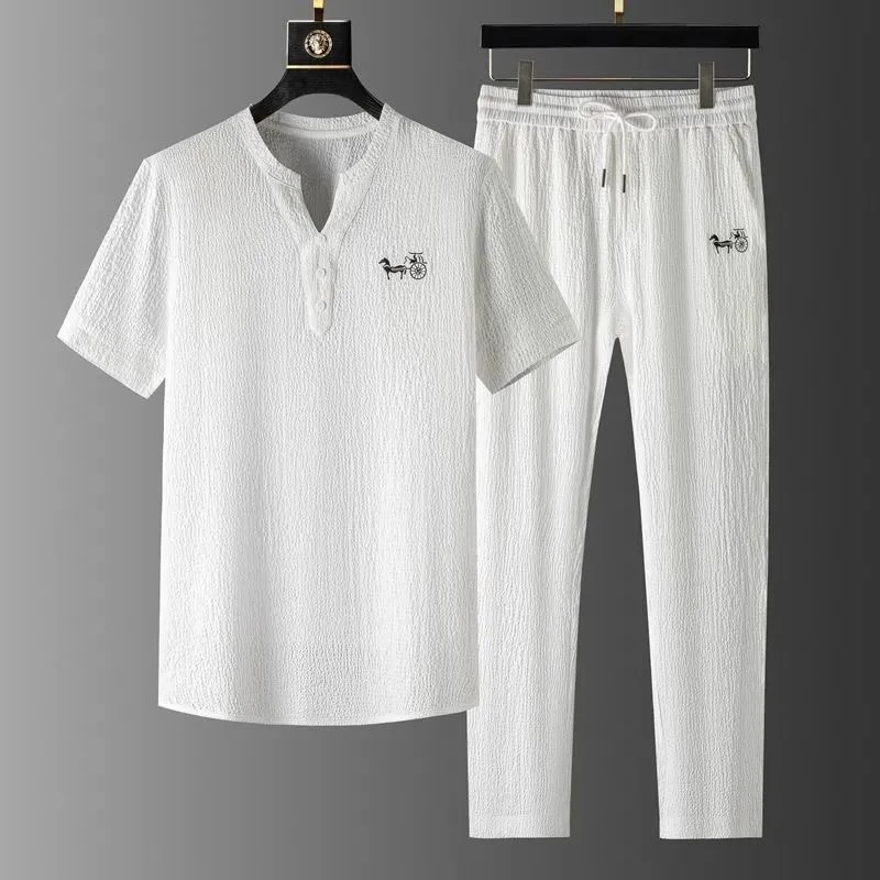 

Новинка 2025, мужской комплект спортивной одежды Slim Fit ort Sve, повседневный летний ветер, элитный комплект из двух предметов с вышивкой V Ne для молодежи