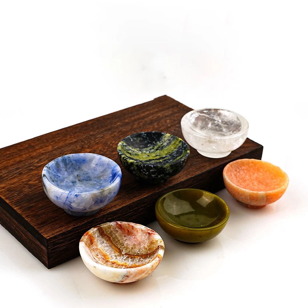 Natural Crystal Raw Stone Small Bowl Decorative Piece Polished and Demagnetized Crystal Raw Stone Bowl For Home Decor