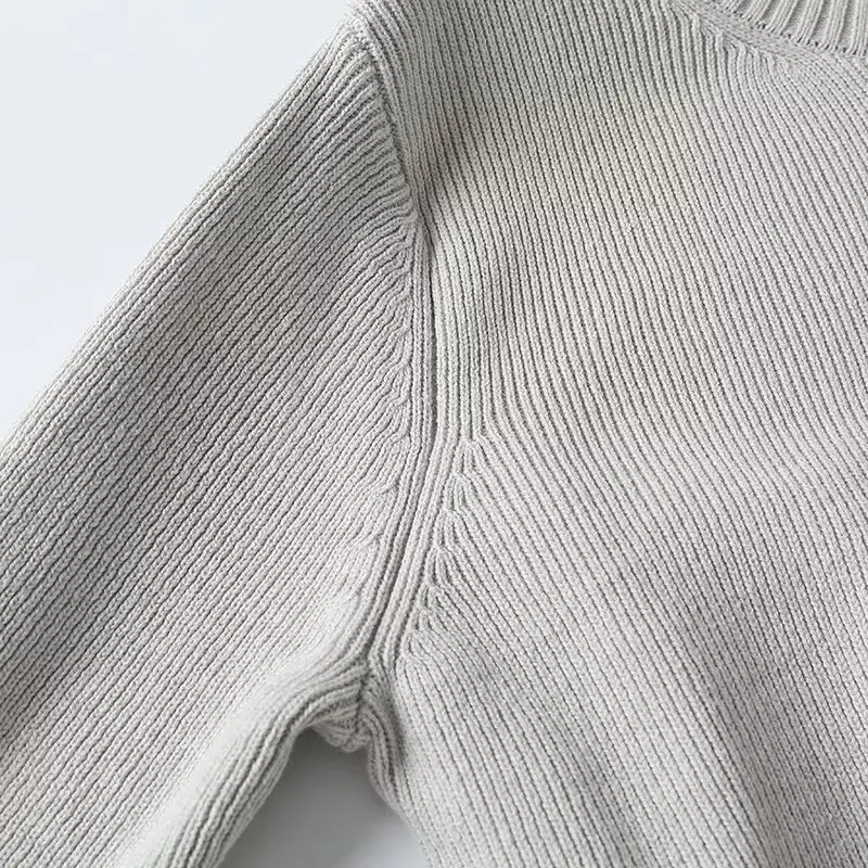 Withered Fashion Elegant Gray Sweaters Kniwear Cardigans Women Minimalism Light Women Jacket Tops
