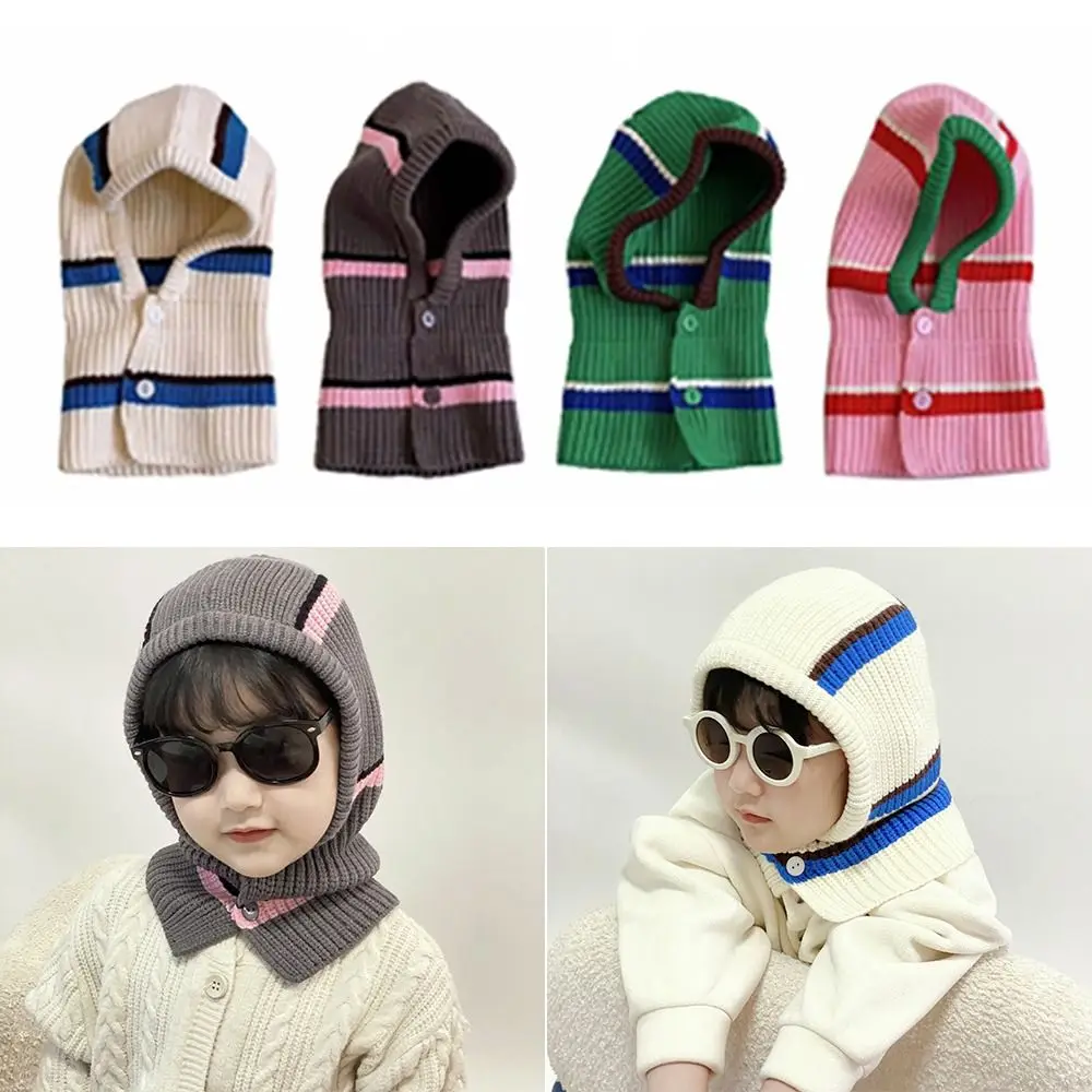 

Breathable Colorful Stripe Baby Balaclava Hat Windproof Winter Warm Kids Ear Protection Hats Stretchable Baby Knitted Cap Scarf