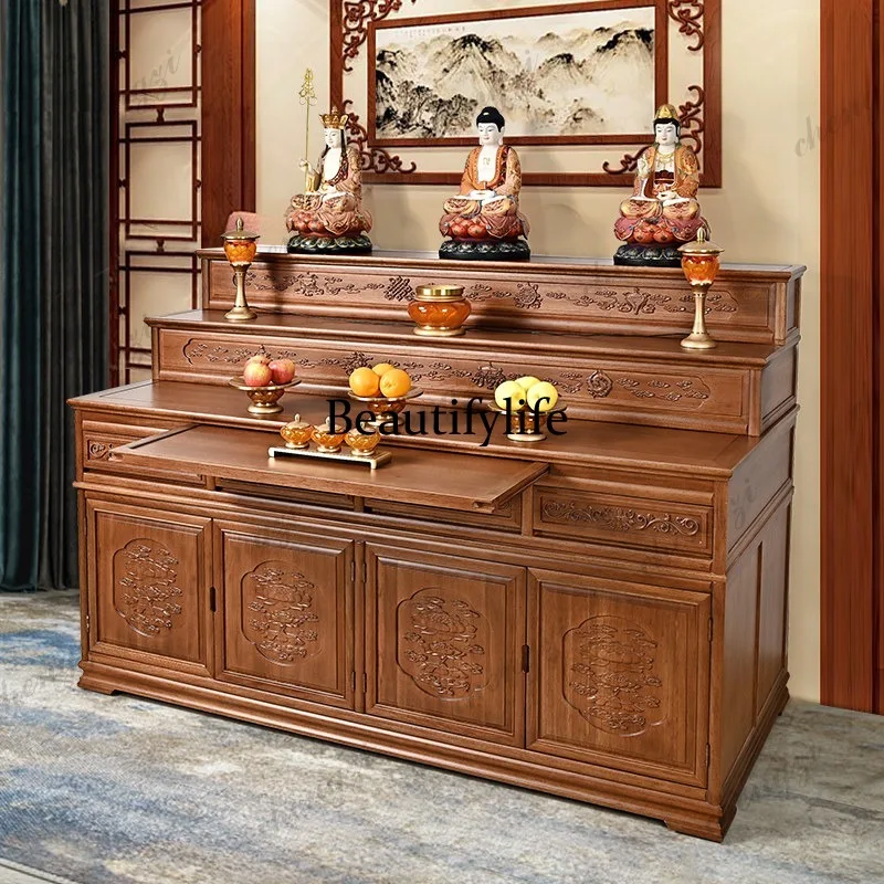 E153 Three-tier Solid Wood Jinhuali Offering Table, Buddha Table, Buddha Platform Deity Platform Offering Table Home Living Room