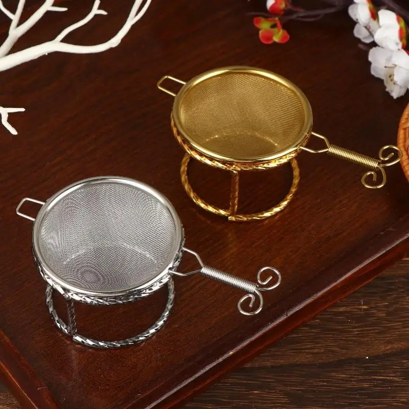 Easy to Store Stainless Steel Tea Strainer Fine Mesh Tea Infuser with Holder for Loose Leaf Tea Travel Office Home Use