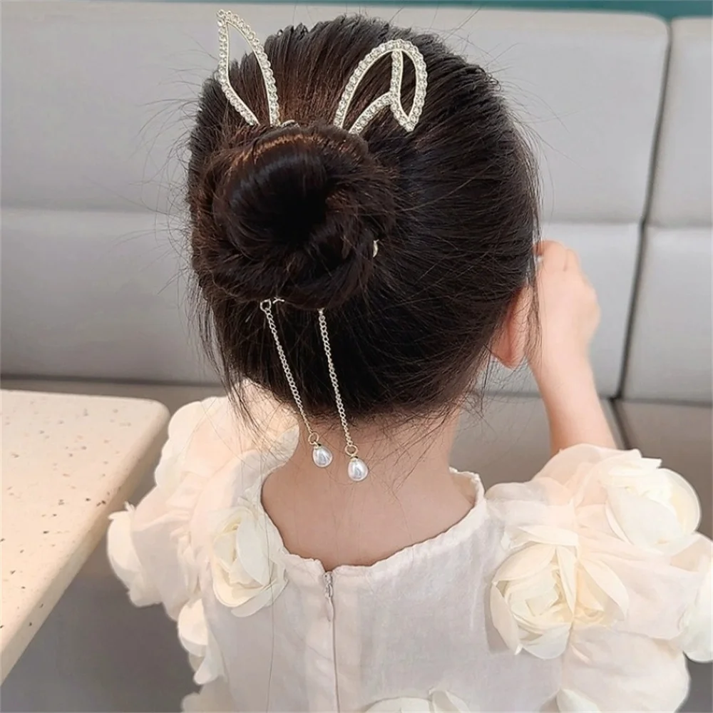 Pearl Tassel Rhinestone Hair Clasp Bun Maker Hair Claw For Girls High Ponytail Hair Clip Temperament Hair Buckle Headdress 2024