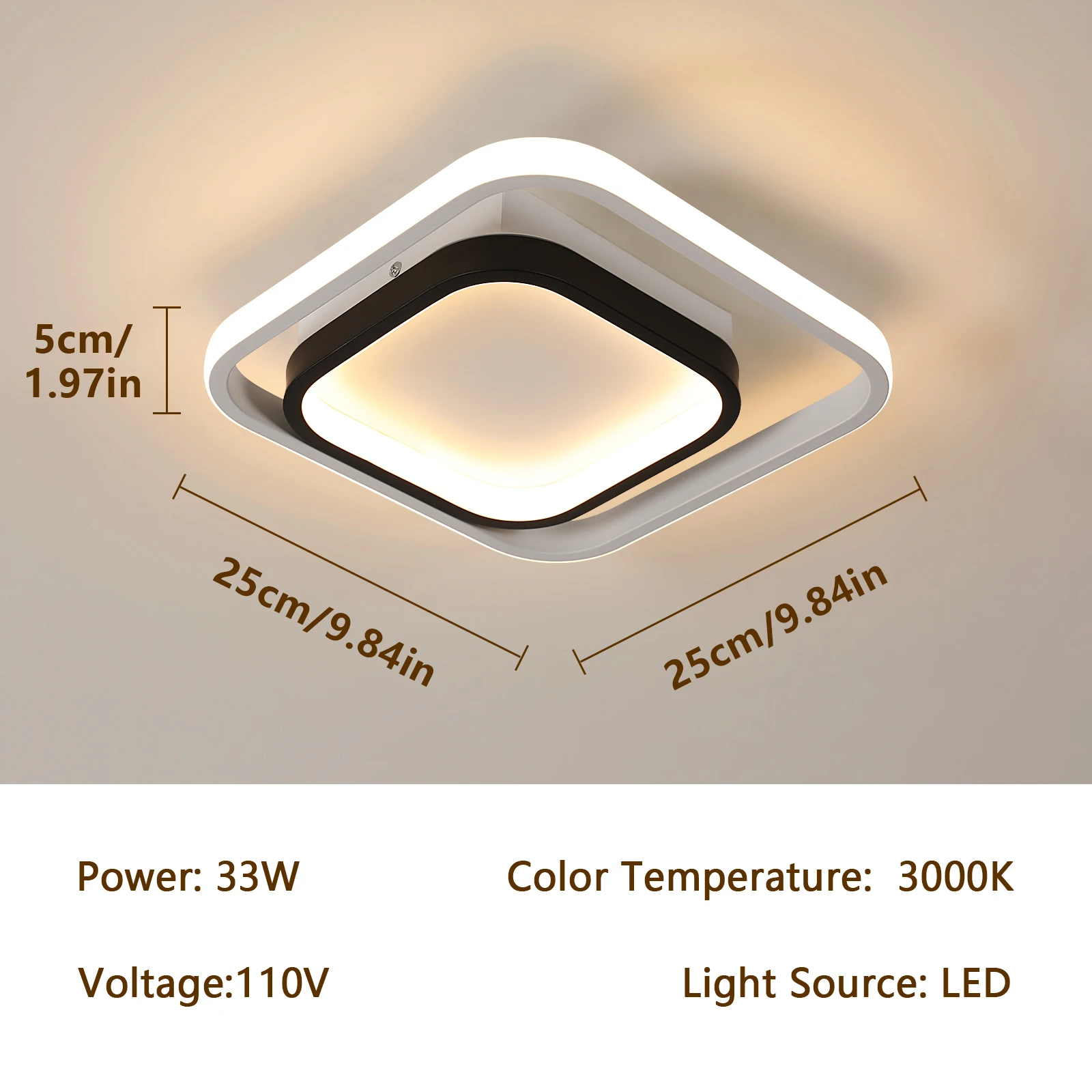 LED 플러시 마운트 천장 조명, 33W 사각 모던 천장 고정장치, 6500K 복도 천장 조명, 천장 램프 가까움