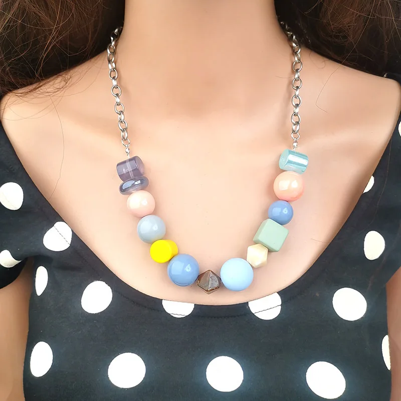 Women's Sweet Wind Candy Color Acrylic Beads Pendant Necklace Versatile Korean Style Necklace Cross-border New Jewelry