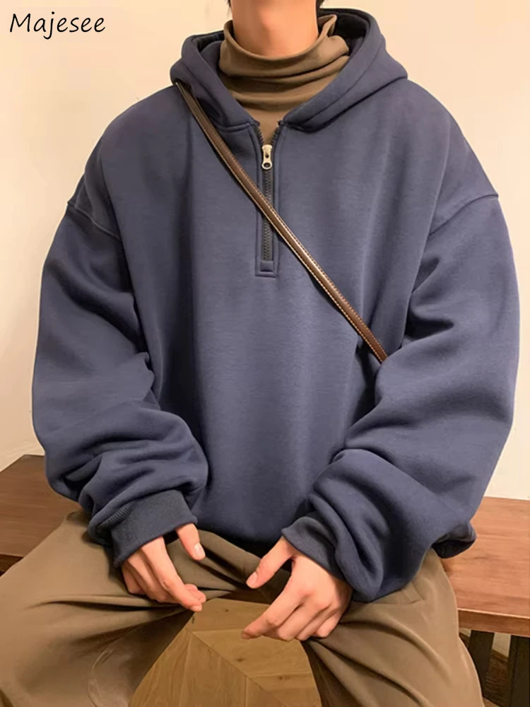 

Толстые толстовки с капюшоном для мужчин, зимние сохраняющие тепло, однотонные универсальные пальто для подростков, верхняя одежда в стиле Харадзюку, модная уличная одежда для отдыха, новинка