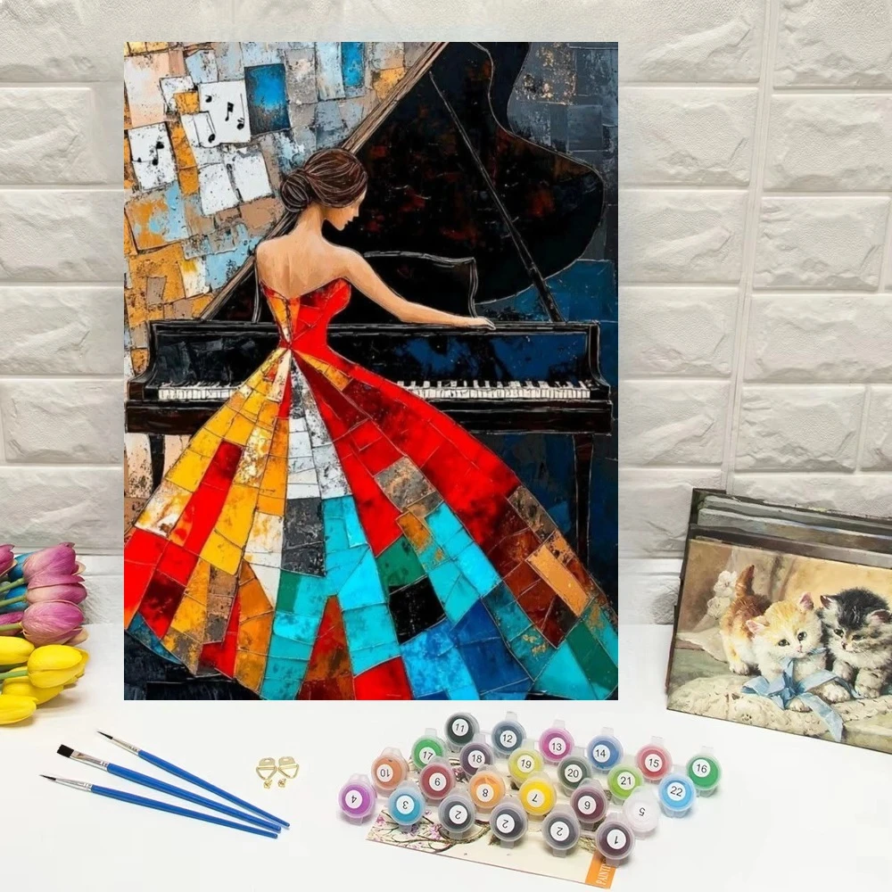 Oil Painting  Abstract Piano Woman Figure By Number DIY Wall Decor for Living Room Bedroom Home Decor Gift No Frame