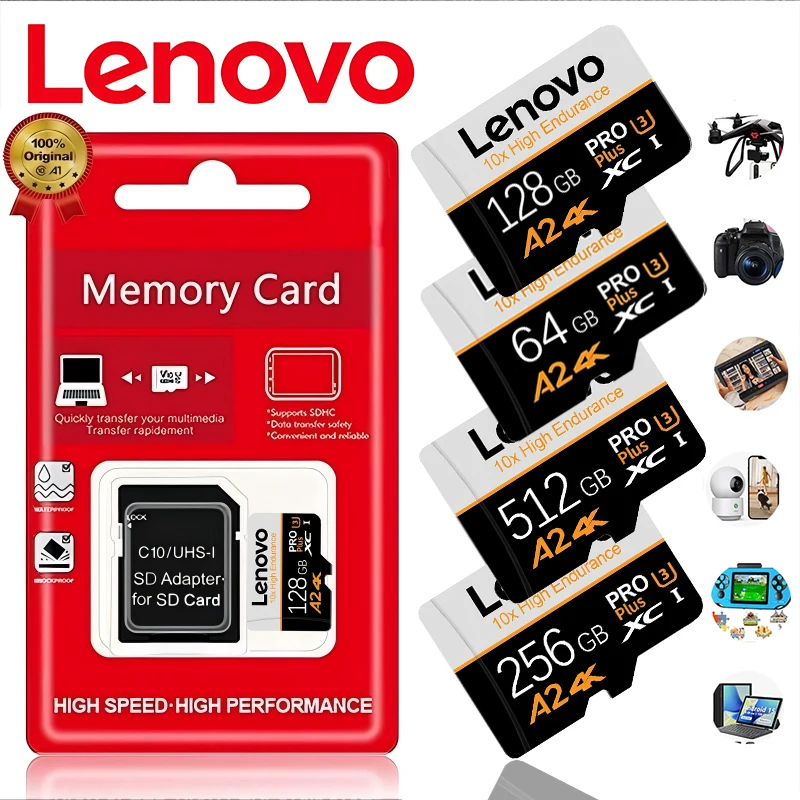 LENOVO Extreme High Speed Class 10 Micro TF/SD HC/SDXC 16GB  32GB 64GB 128GB 256GB 512GB for PC Phone 4K U3 TF Card 4K V30 Memor