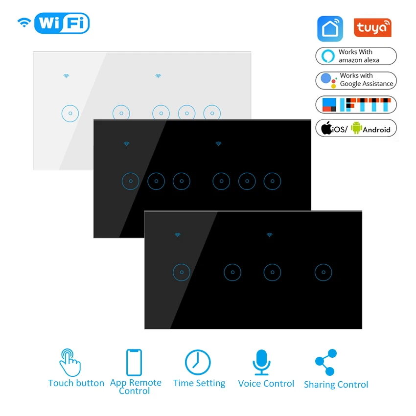 wifi interruptor inteligente com vidro touch panel interruptor de parede tuya ewelink app alexa google gang gang gang 01