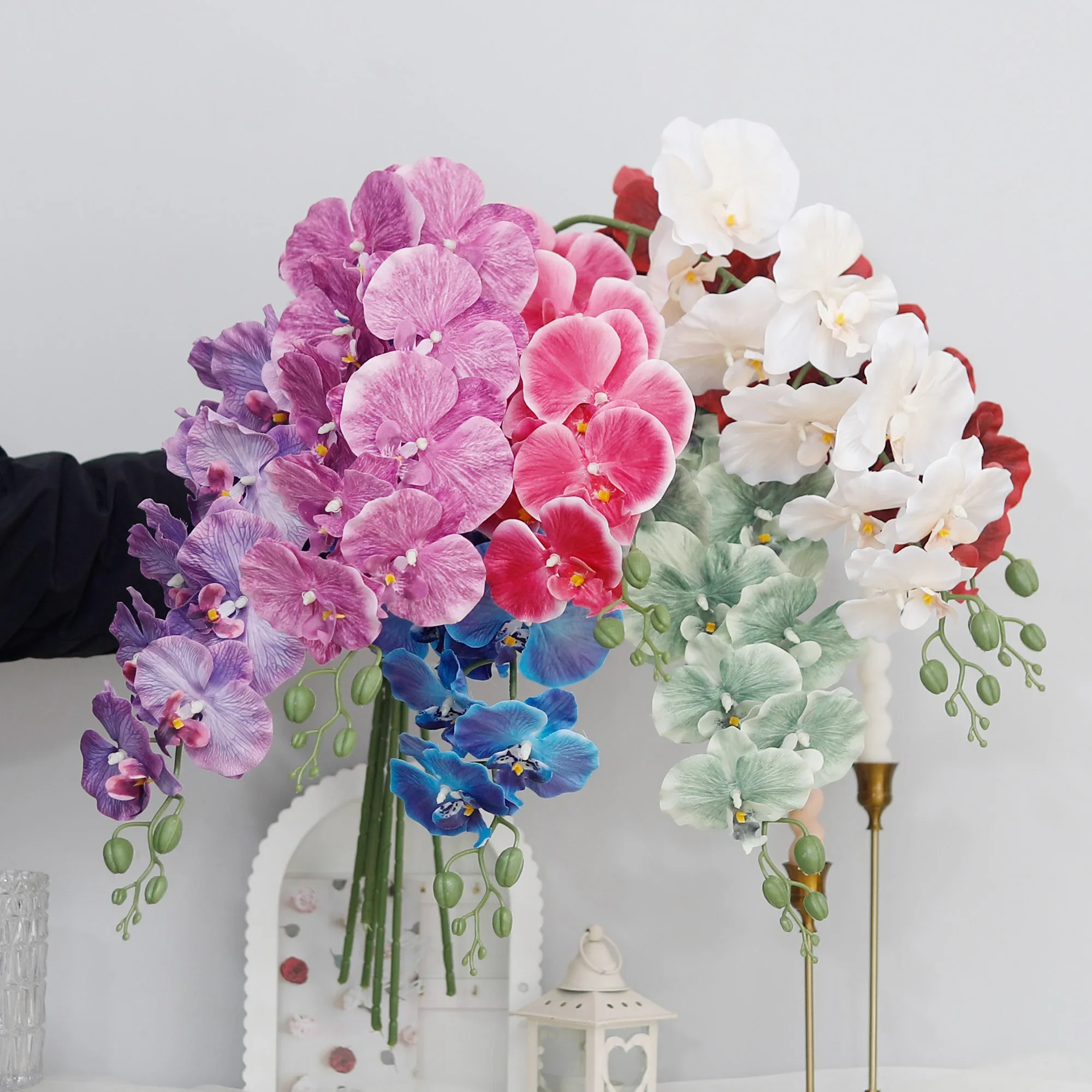 

98cm 3D New Artificial Phalaenopsis Flower Branches Real Touch Faux Butterfly Orchid Stems Floral Arrangement Wedding Home Decor