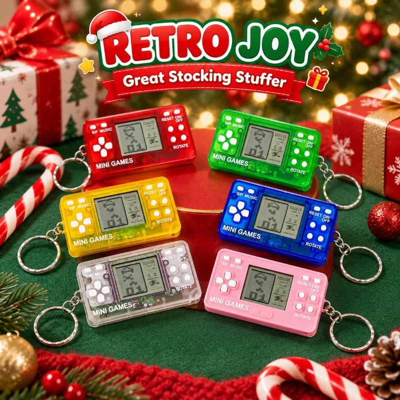 Cute Mini Game Keychain Retro Handheld Puzzle Game Toy Key Charm Portable Backpack Pendant For Christmas