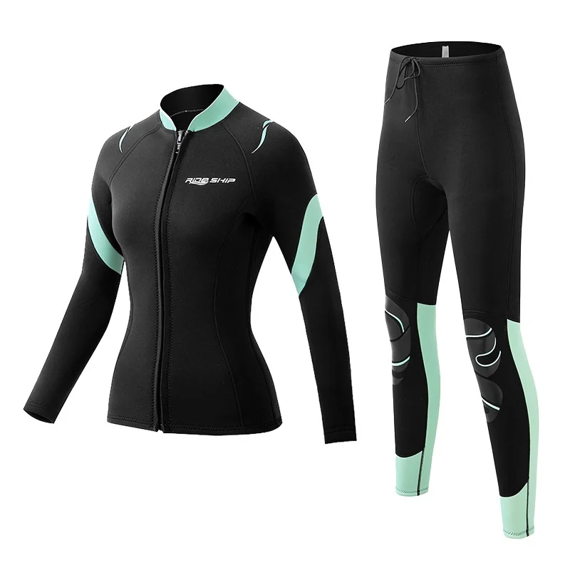 

STLF Women's Two-Piece 3mm Quick-Dry Snorkeling Wetsuit Slim-Fit Sun-Protection Long-Sleeve Surfing Diving Swimwear Breathable W