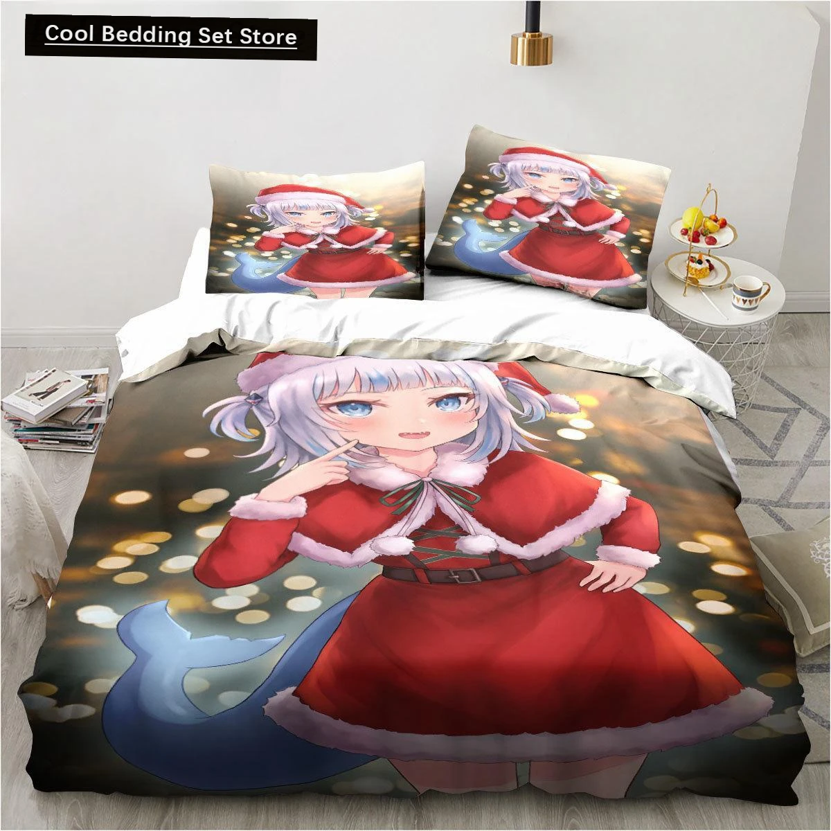 Kawaii Gawr Gura Cute Girl My Angle King Twin Double Child Bedding Set Microfiber or Polyester 3D Print Anime Duvet Cover Set