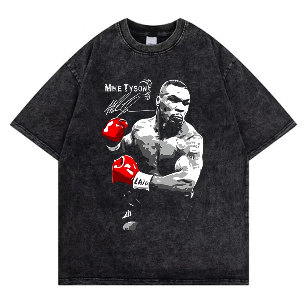 Mike Tyson T-shirts Men Vintage Washed T Shirt Boxing Champion Oversize Cotton Tshirt Streetwear Retro Tshirts Summer O-neck Tee