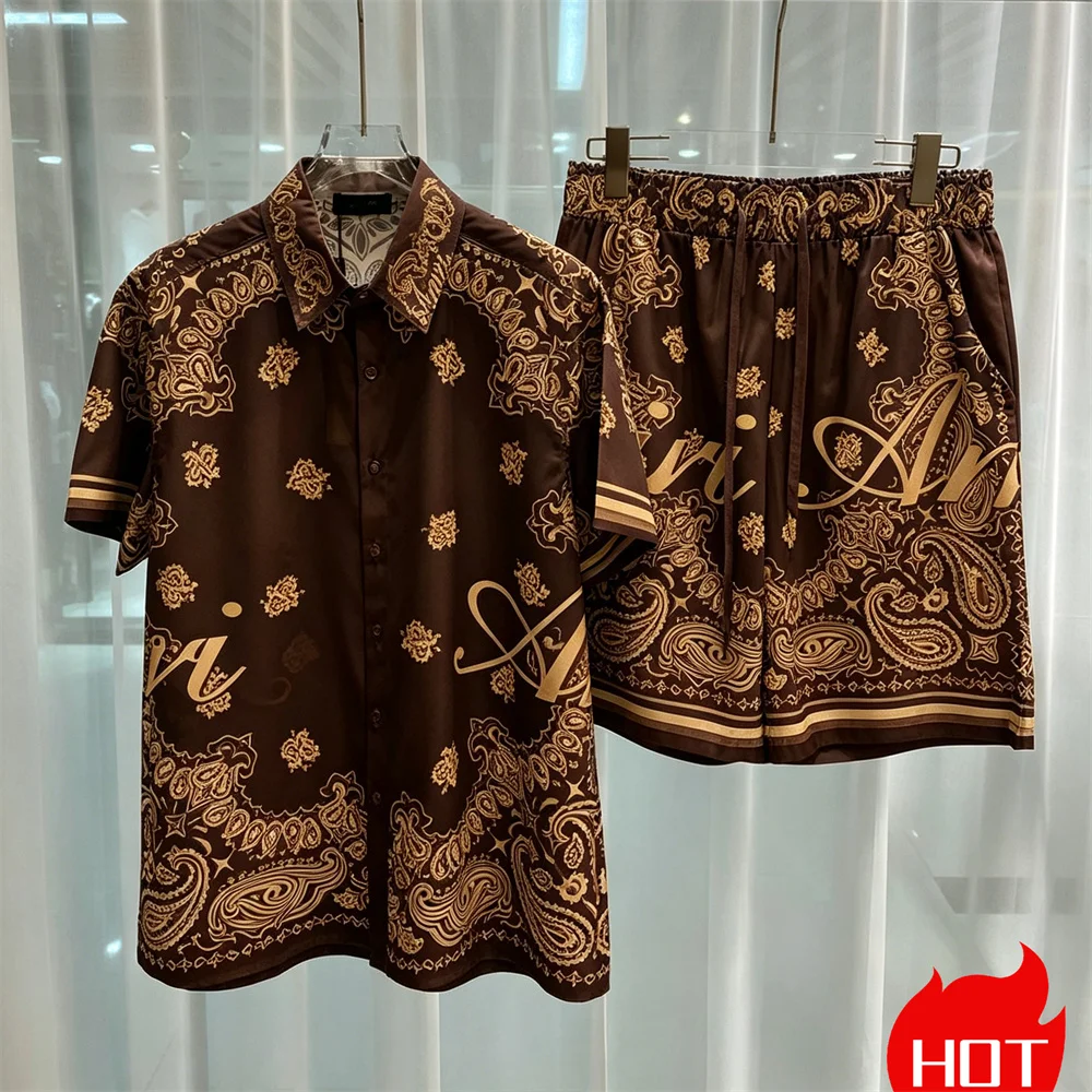 Sommer-Hemdset für Herren und Damen, neues Herren-Outfit, lässiges Strand-Kurzarmhemd mit Shorts für junge Männer, Y2K-Kleidung für Männer