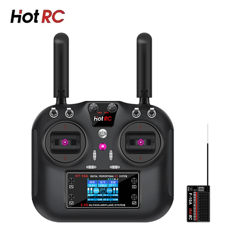 HOTRC HT-10A 10CH 2.4Ghz Transmitter Remote Controller With F-10A Receiver For RC Aircraft Boat Drone Toy Car
