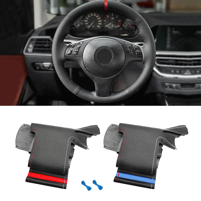 

For BMW M Sport 3 5 Series E46 330i 330Ci E39 540i 525i 530i M3 E46 M5 E39 Hand-stitched Perforated Leather Steering Wheel Cover