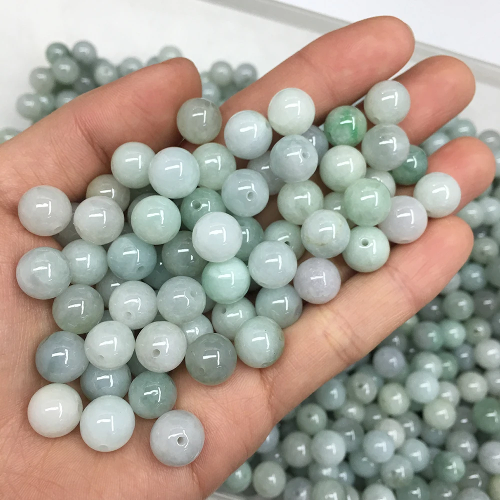 50PCS 100% Natural Jadeite A Grade Jade 9.5-10mmW Round Beads DIY Loose Bead