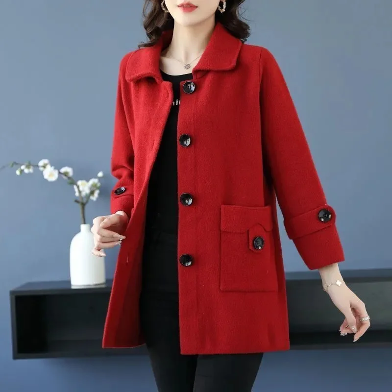 

2025 Middle Aged Mother Large Size 6XL Blend Outwear Autumn Lady Imitation Double-sided Wool Coat Korean Femme New Woolen Jacket