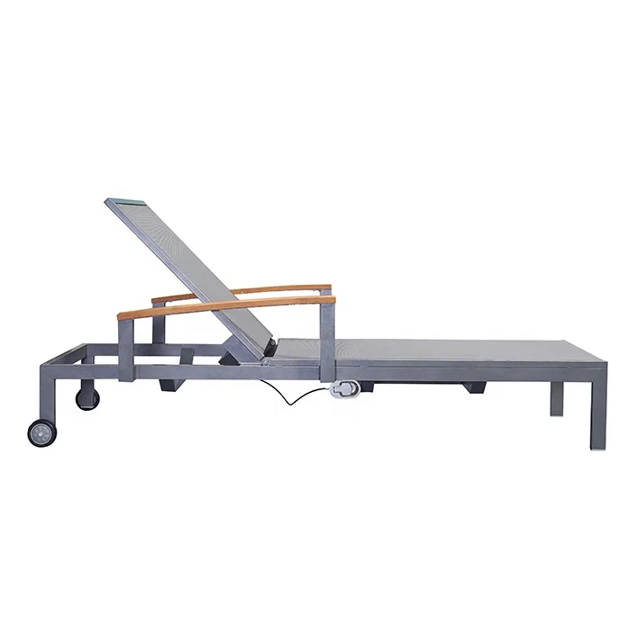 Movable Outdoor Furniture Aluminum Frame Teak Wood Arm Wheel Sun Beach Patio Pool Chaise Lounge Chair