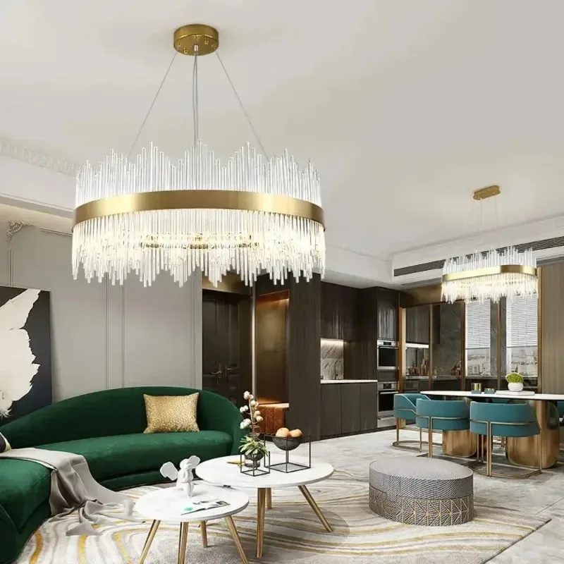 ضوء غرفة المعيشة الفاخرة الثريا ما بعد الحداثة كريستال غرفة نوم قاعة الطعام مقهى نموذج غرفة جو دائري مصابيح متدلية كبيرة