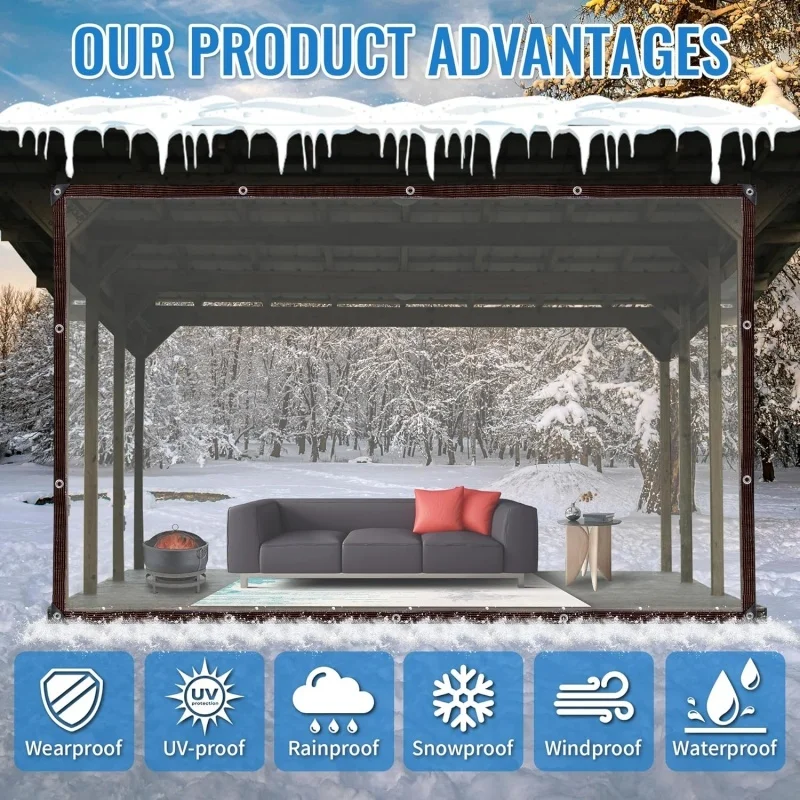 

Утолщенный прозрачный водонепроницаемый брезент с герметизацией - устойчивый к погодным сухожилиям, подходит для дворов, куриных курицы и кемпинга.