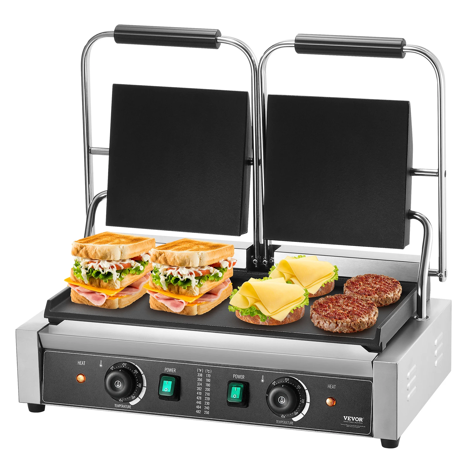 VEVOR Commercial Panini Grill 3600W Electric Panini Maker Stainless Steel Double Sandwich Press Panini Grill with Temp Control