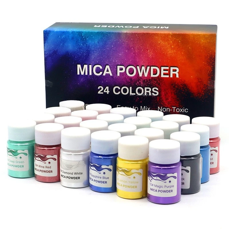 

10g/bottle Pearlescent Powder Paint Mica Powder Handmade DIY Silicone Mold Fire Paint Crystal Mud Soap Acrylic Pigment 24 Colors