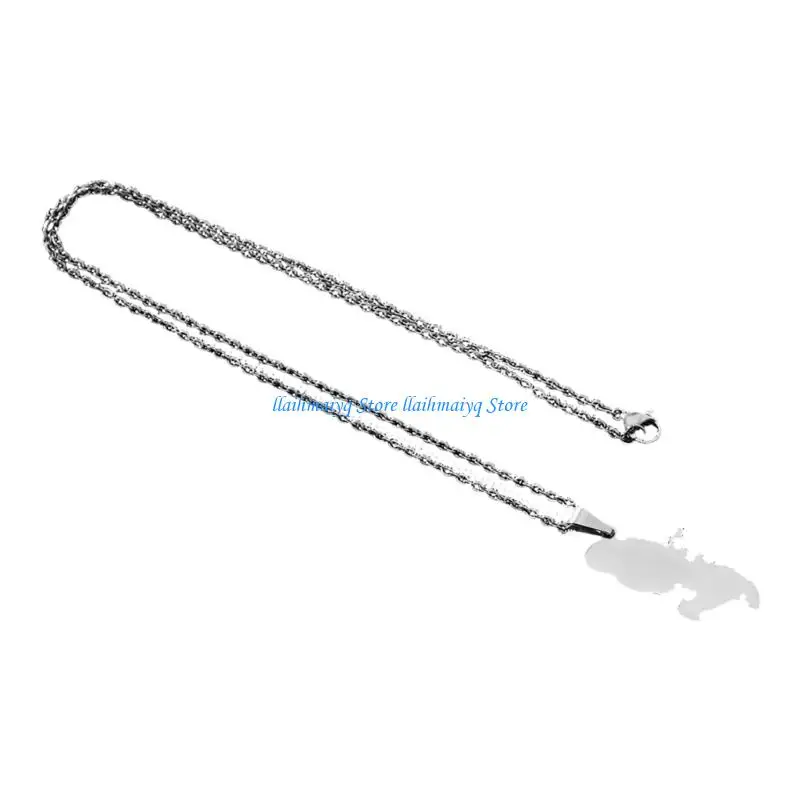 

573B Stylish Hollow Out Martinique Map Pendant Necklace Adjustable Length Clavicle Chain Accessory for Everyday Wear