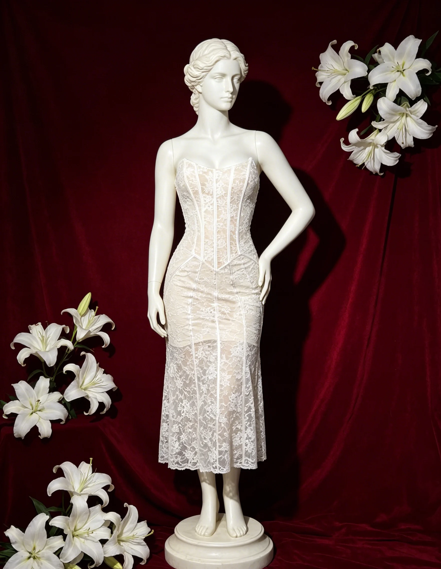 【Fragments.SPECIAL LINK:THE MASCOT'SLITTLE GIFT.】Elegant White Lace Column Dress Boned Strapless Bodycon Cocktail Party Wear